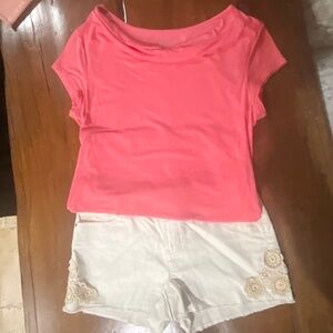 Merona Drape Neck Coral Short Sleeve Top Sz M
